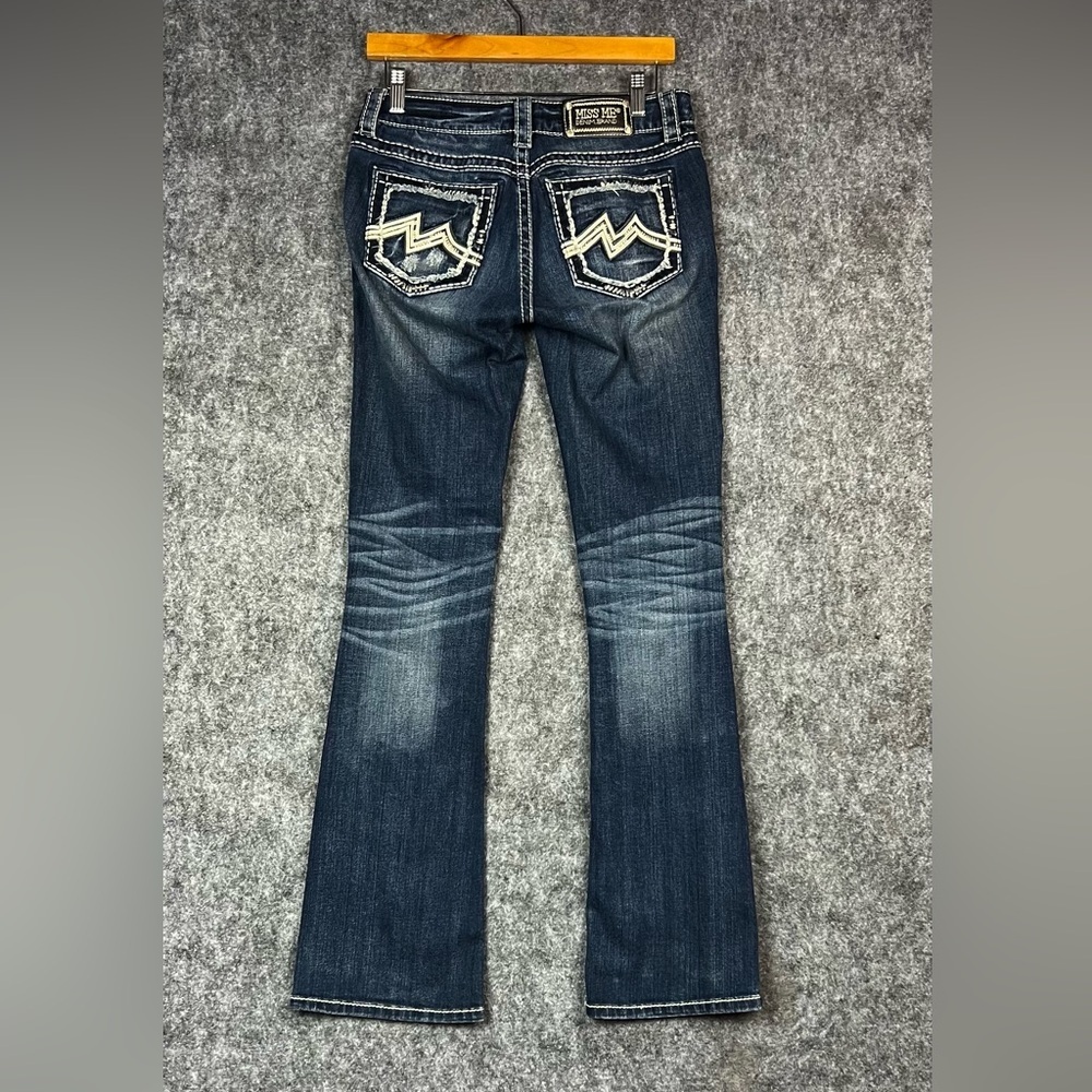 Miss Me Dark Blue Flare Boots Cut Jeans with Distressed Accents Size 27x33